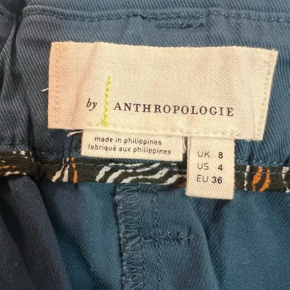 ANTHROPOLOGIE Ellie Belted Utility Pants Embroidered Blue Size 4 - Picture 14 of 16